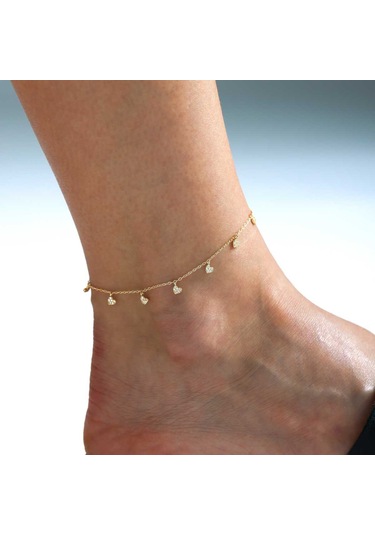 Taşlı Sıralı Kalp Halhal Sarı