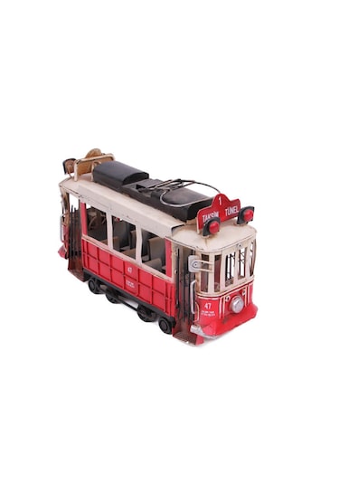 Vintage Istanbul Taksim Tramvay El Yapımı Metal Figür 24cm