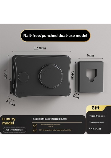 Springsun Görünmez Uzaylı Alüminyum Gömlek Ç晾晒 Kordonu, Duvar Delik Olmadan Kurulum, Ev/banyo/balkon Kullanıma Uygun, 5.1 Metre Uzunluk, Çift Kullanım Modu Siyah Diğer