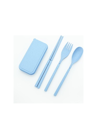 Mavi Taşınabilir Katlama Seyahat Sofra Seti Mini Kutu Ile Çatal Kaşık Çubuklarını Sofra Taşınabilir Çatal Bıçak Kaşık Tk. 56470334