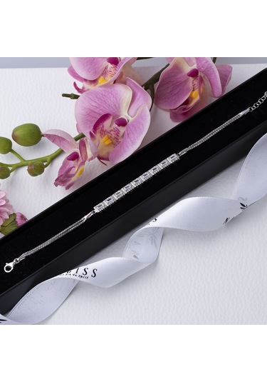 Baget Taşlı Yarım Tur 925 Ayar Gümüş Kadın Bileklik Gümüş