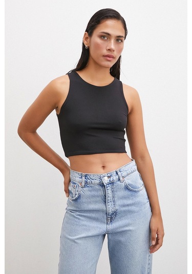 Never More Basic Crop Top Siyah Siyah