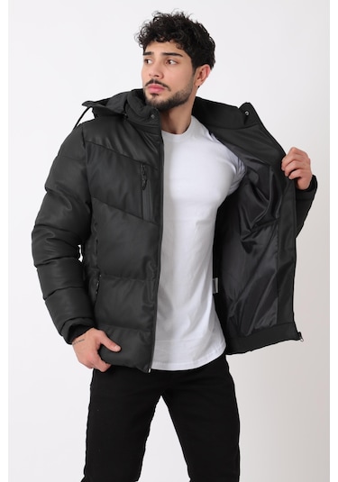 Çift Göğüs Fermuarlı Karbon Deri Şişme Mont Pldp 2986 50406 001