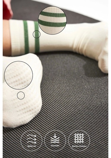 Bambu Kadın Ekru Kaydırmaz Taban Silikon Baskı Yoga Fitness Pilates Bale Dans Tenis Çorabı Pembe