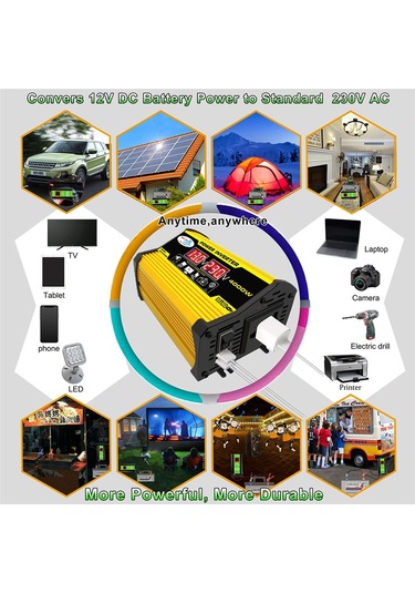 Legend Iı Generation 12v - 110v 4000w Modifiye Kare Dalga Araba Güç Çeviricisi Sarı