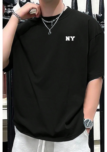 Erkek Ny Baskılı Oversize Tshirt Siyah