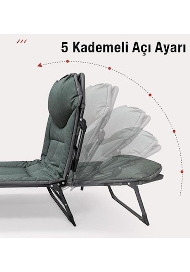 Kampet 5 Kademe Ayarlanabilir Kamp Yatağı Şezlong Kamp Sandalyesi - Gri
