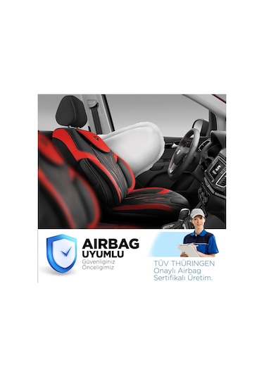 Panda Pars Serisi Deri Oto Koltuk Kılıfı - Kırmızı - Siyah