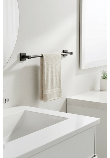 Siyah Yapışkanlı Uzun Havluluk Kare Topuzlu, Yapıştır/vidala Montajlı Dayanıklı Metal Askı - S-101 - Kts Siyah