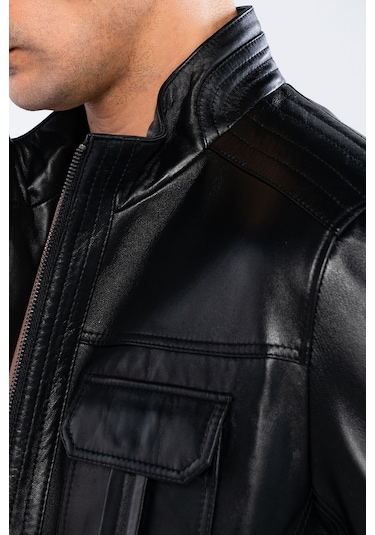 Tamer Tanca Erkek Hakiki Deri Siyah Deri Mont 415 Er-301 Erk Derı Mont Sıyah Zıg Siyah