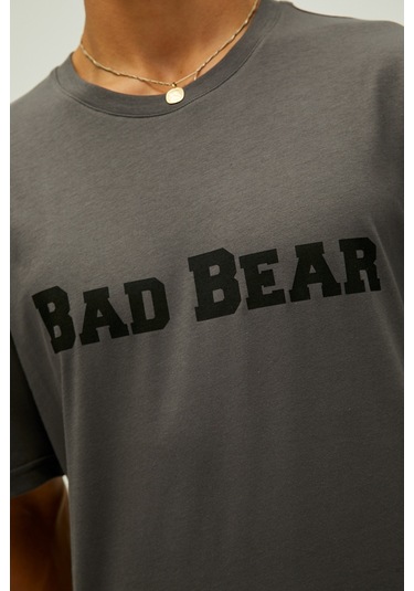 Bad Bear Title Oversize T-shirt Koyu Gri Baskılı Erkek Tişört-asfalt Koyu Gri