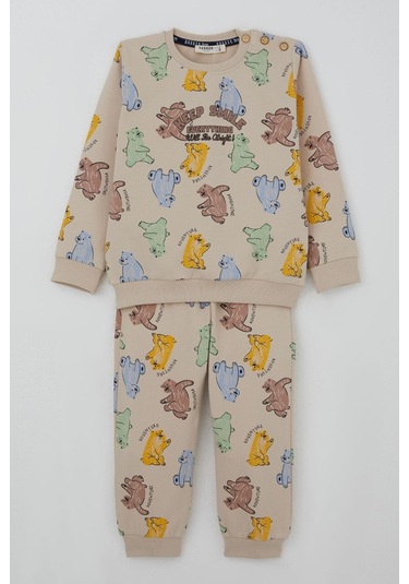 Breeze Erkek Çocuk Eşofman Takımı Motivasyon Temalı Sevimli Ayıcık Desenli 1.5-5 Yaş, Bej Bej