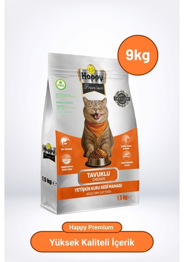 Happy Tavuklu Kuru Kedi Maması 9 KG