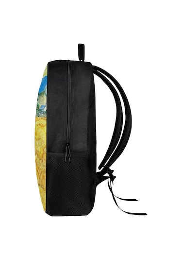 Genç Erkek Kız Polyester Kumaş Çok Renkli Graffiti Sırt Çantası Van Gogh Buğday Tarlası Tasarımı Siyah