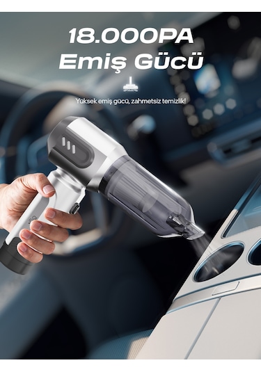 7go Ahv-14 2'si 1 Arada Kablosuz Araç İçi Süpürge Gümüş 18000pa Güçlü Vakum + Üfleme Cam Kırıcı Gümüş