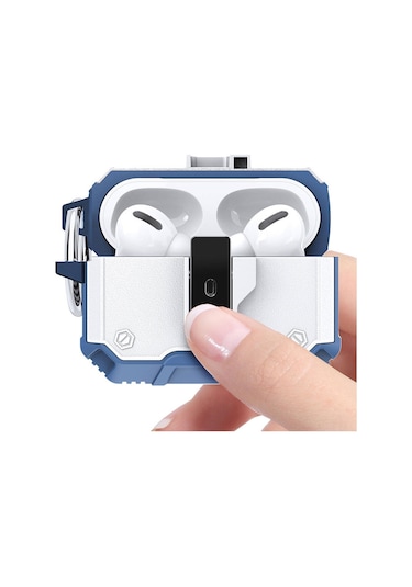 Noktaks Airpods 3. Nesil Uyumlu Kılıf Airbag 35 Darbelere Karşı Dayanıklı Düğmeli Kılıf Mavi