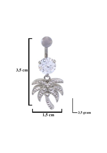 Ferizz 316l Çelik Zirkon Taşlı Palmiyeli Piercing Prc-134 Gümüş