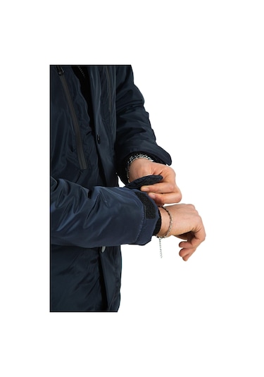 Erkek Polarlı Su Ve Rüzgar Geçirmez Kapüşonlu Kışlık Mont & Kaban & Parka Lacivert