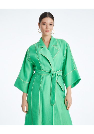 Kadın Biyeli Kap - Bağlama Kemer Detaylı - Modern Ve Şık - Günlük Ve Özel Günlerde Kullanım İçin Kap Yeşil