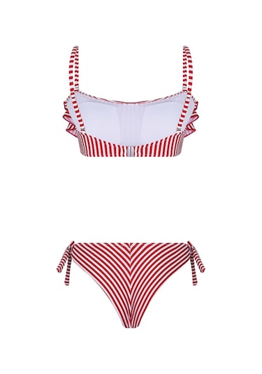 Bonesta Payee Volanlı Straplez Kırmızı Bikini Takımı Kırmızı