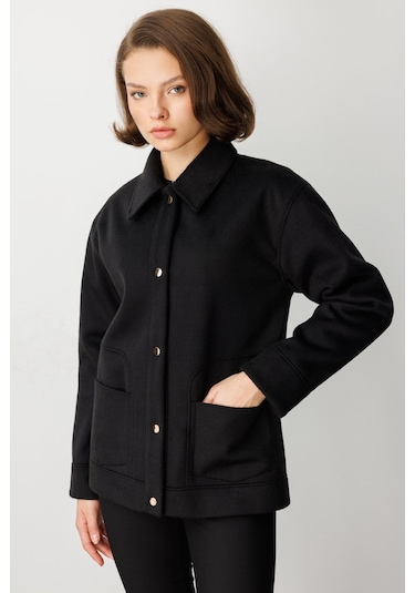 Ekol Kadın Torba Cepli Kısa Kaşe Mont 6087 Siyah Siyah