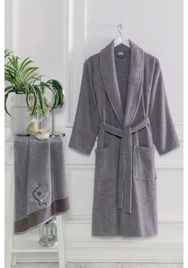 Mira Home Havlulu Banyo Bornoz Takımı %100 Pamuklu Softeco Antrasit