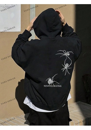 Y2k Trend Sezon Unisex Retro Sweatshırt Kapşonlu Kod 1744 Trz1697 Siyah