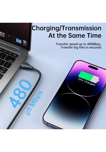 Joyroom 20w Type-c - 8 Pin Surpass Serisi Hızlı Şarj Veri Kablosu, Uzunluk: 1.2m Siyah