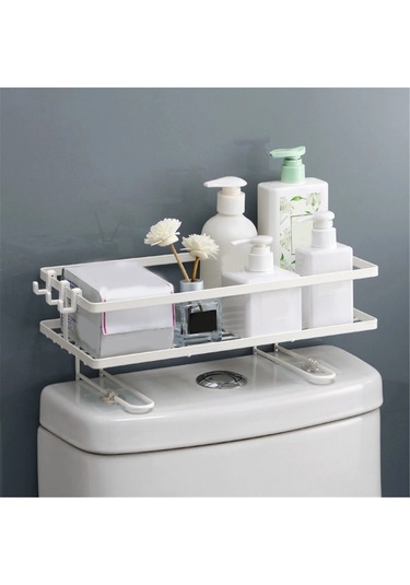 Hfambition Sımple Project Banyo Dolabı: Siyah Ağızlı, Delme Yok Kurulum, Tuvalet Üstü Konum, Kancalı, Boşluk Tasarrufu Depolama Rafı Beyaz