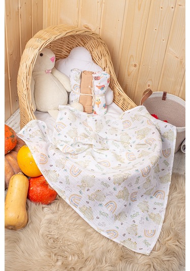 Luckka 3'lü Çok Amaçlı Müslin Örtü Seti - 75x75 Cm - Ztc200 Bej Bej