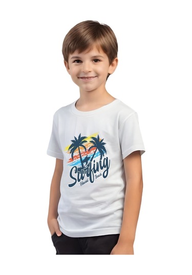 Fyk Kids Unisexs Çocuk Düz Kısa Kollu T-shirt Beyaz