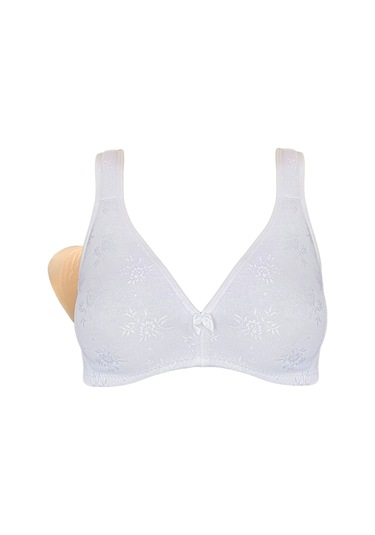Pamuklu Dantelli Beyaz Renk Cepli Protez Sütyen Beyaz