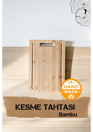 El Yapımı Bambu Ahşap Kesme Tahtası 30 X 20 Cm