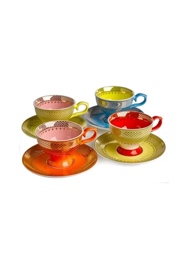 Pols Potten Espresso Set Grandma- 4'lü Fincan Çok Renkli