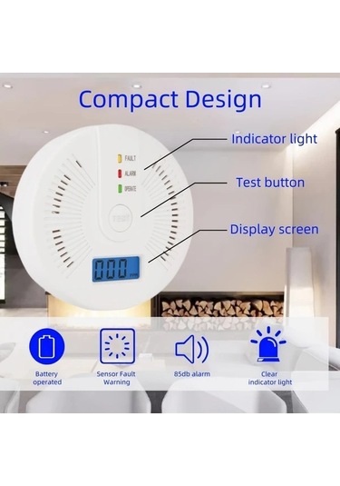 Sandwich Karbonmonoksit Dedektörü Alarm 2 Adet Dijital Ekranlı Pil Operasyonlu Test Çubuğu Kolay Kurulum
