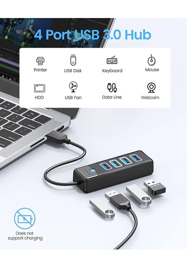 Orico USB3.0 4 Portlu 5Gbps Çoklayıcı HUB, 1M, Siyah, PW4U-U3-10
