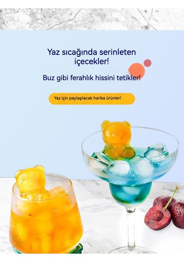 4'lü Ayıcıklı Silikon Buz Kalıbı Ev & Kafe İçin Açık Pembe