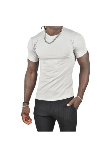 Deepsea Taş Erkek Dar Kesim Basic Tişört 1801131 Taş