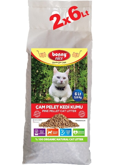 Bonny Nice Doğal Pellet Çam Peleti Kalın Kedi Kumu 2 x 6 L