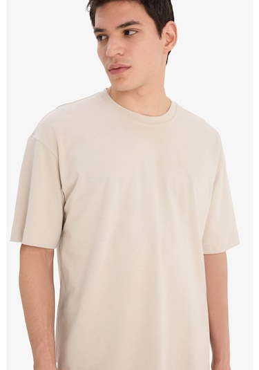 DeFacto Oversize Geniş Kalıp Bisiklet Yaka Basic Düz Kısa Kollu Tişört E6885AXNSBG106