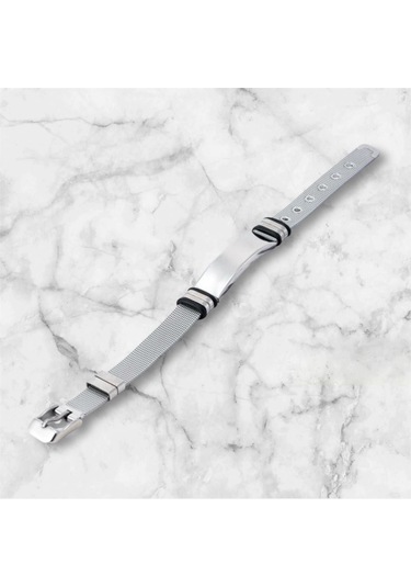 Tamamı Çelik Silver Kemer Kordonlu Şık Çelik Bileklik 23 Cm