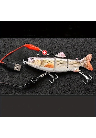 Fochsia Şarj Edilebilir Led Işıklı Robot Yapay Yem Gümüş Renk 4 Kademeli Yüzme Şekilli Elektrikli Sallanır Balık Yemi