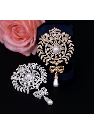 Sones 2 Adet Taç Broş İnci Kelebek Saçaklı Broş Gümüş