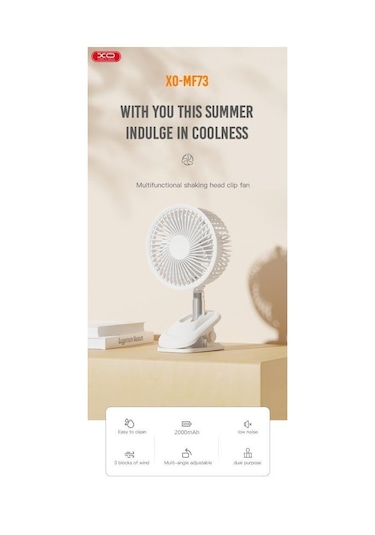 Şarjlı Mandallı 3 Kademeli Taşınabilir Mini Fan 360 Dönebilen Klipsli Vantilatör