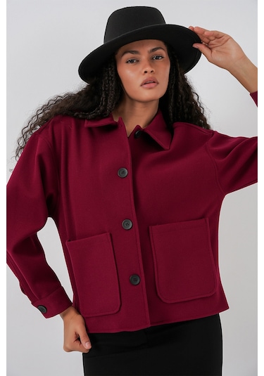 0713 Kadın Kaşe Ceket - Bordo Bordo