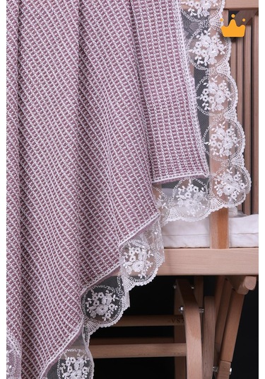 Babyhola 90x100cm Dantelli Triko Kız Erkek Bebek Battaniye Tv Diz Battaniyesi Gülkurusu 12100 001