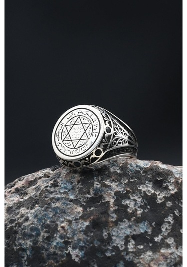 Doğal Oniks Taşlı Tesbih Ve 925 Ayar Gümüş Yüzük Hz. Süleyman Mührü Mikro Taş Süslemeli 901942 Gümüş