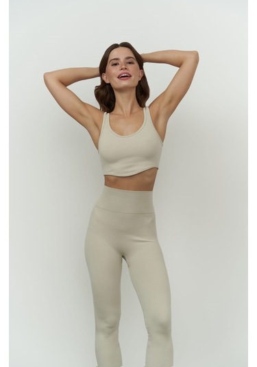 Jade Bej Dikişsiz Fitilli Tayt Bej