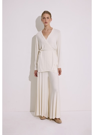 Bağlamalı Dökümlü Kimono İnci İnci