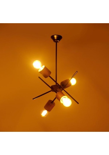 Correx Simurg Ahşap Detaylı 4'lü Avize Kahverengi / Siyah